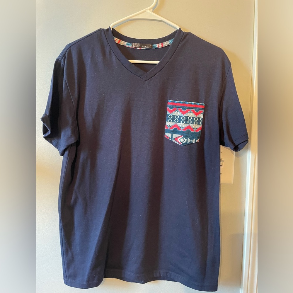 Navy Tee with tribal print pocket